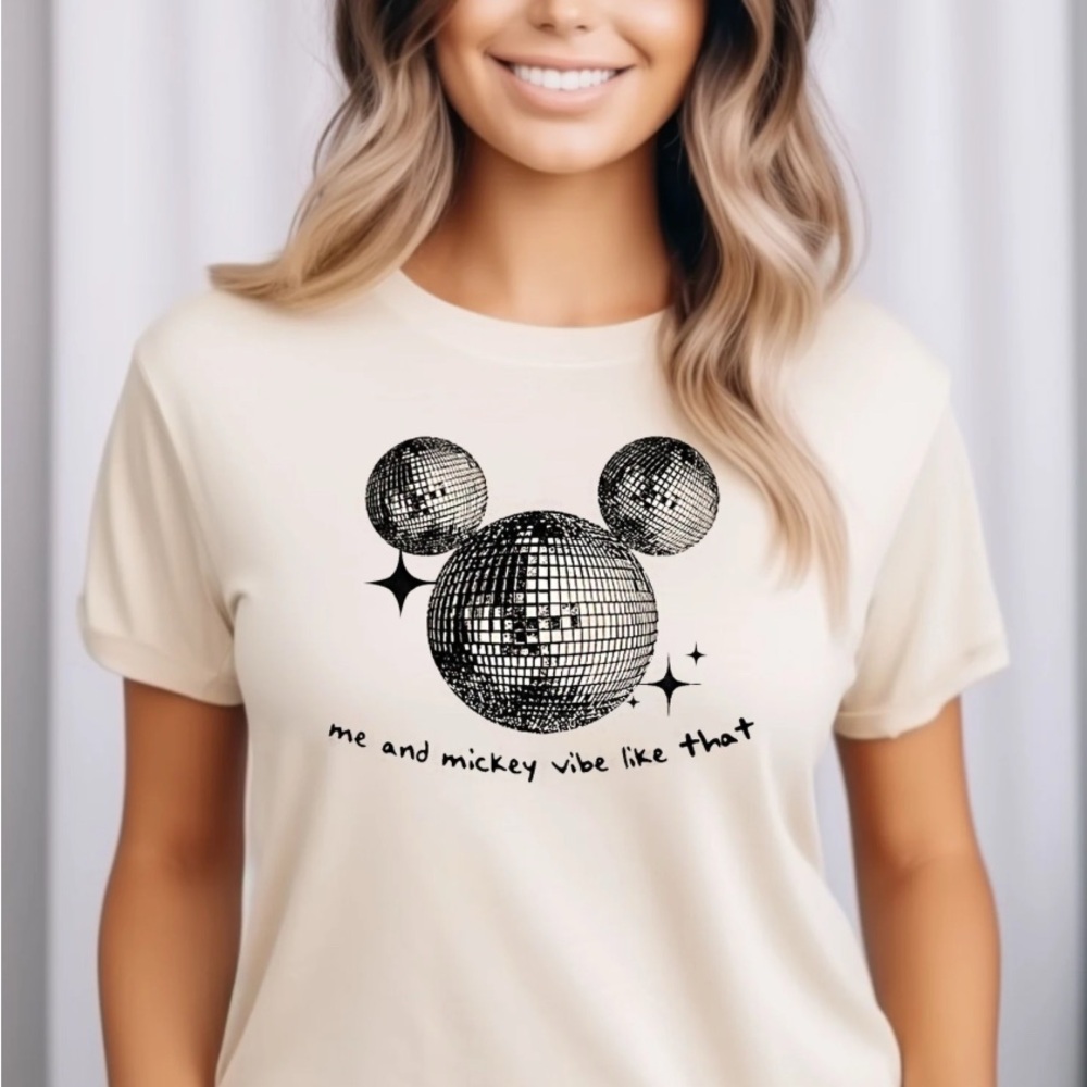Cream Graphic Tee with Mickey Design